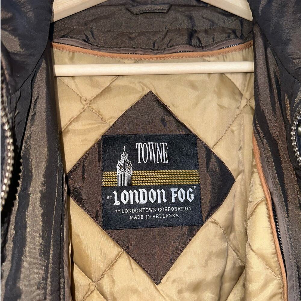 London Fog Towne Quilted Puffer Jacket Dark Olive/Brown Medium Insulated/Lined - Picture 2 of 6